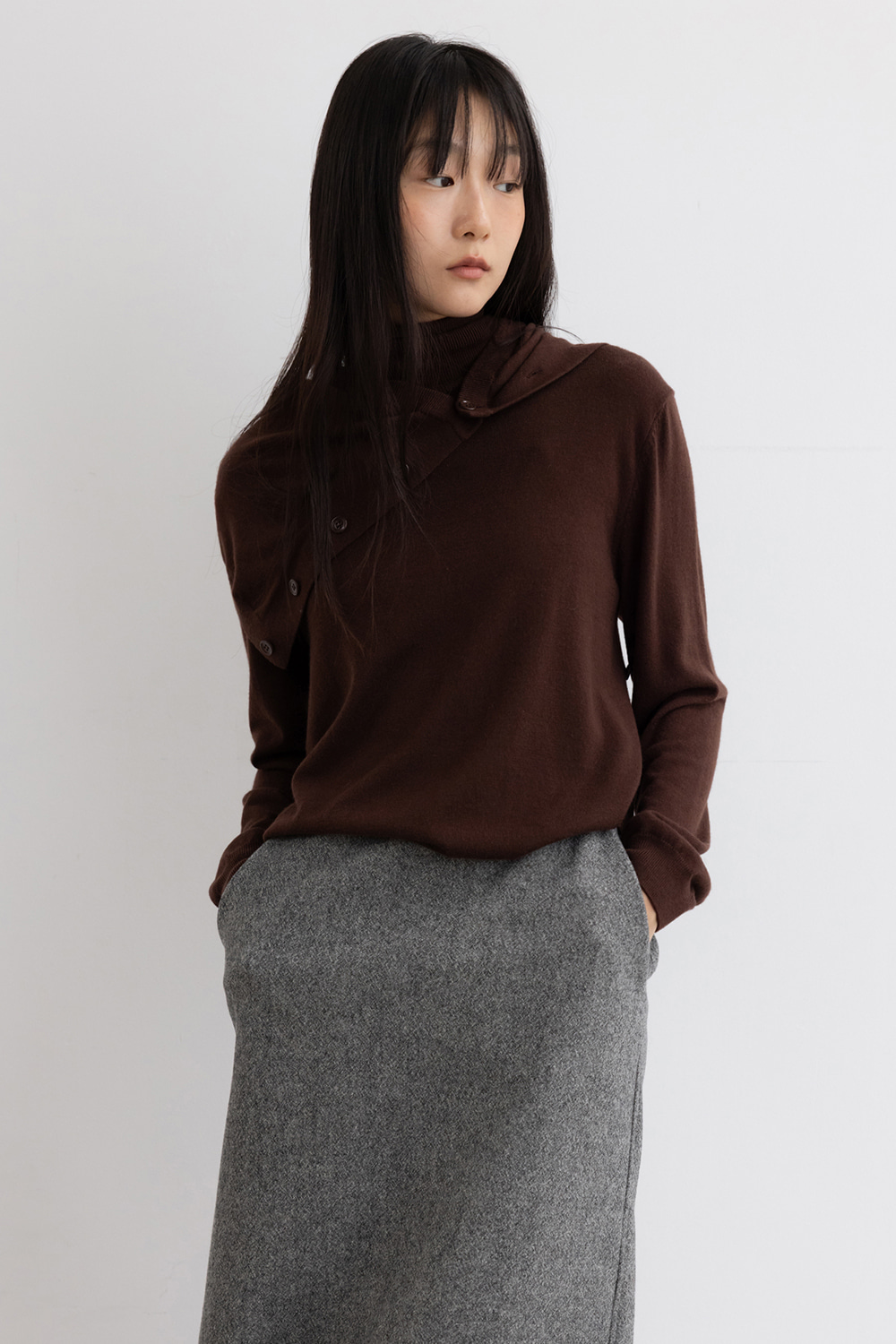 Layered Turtle-Neck Knit_Brown