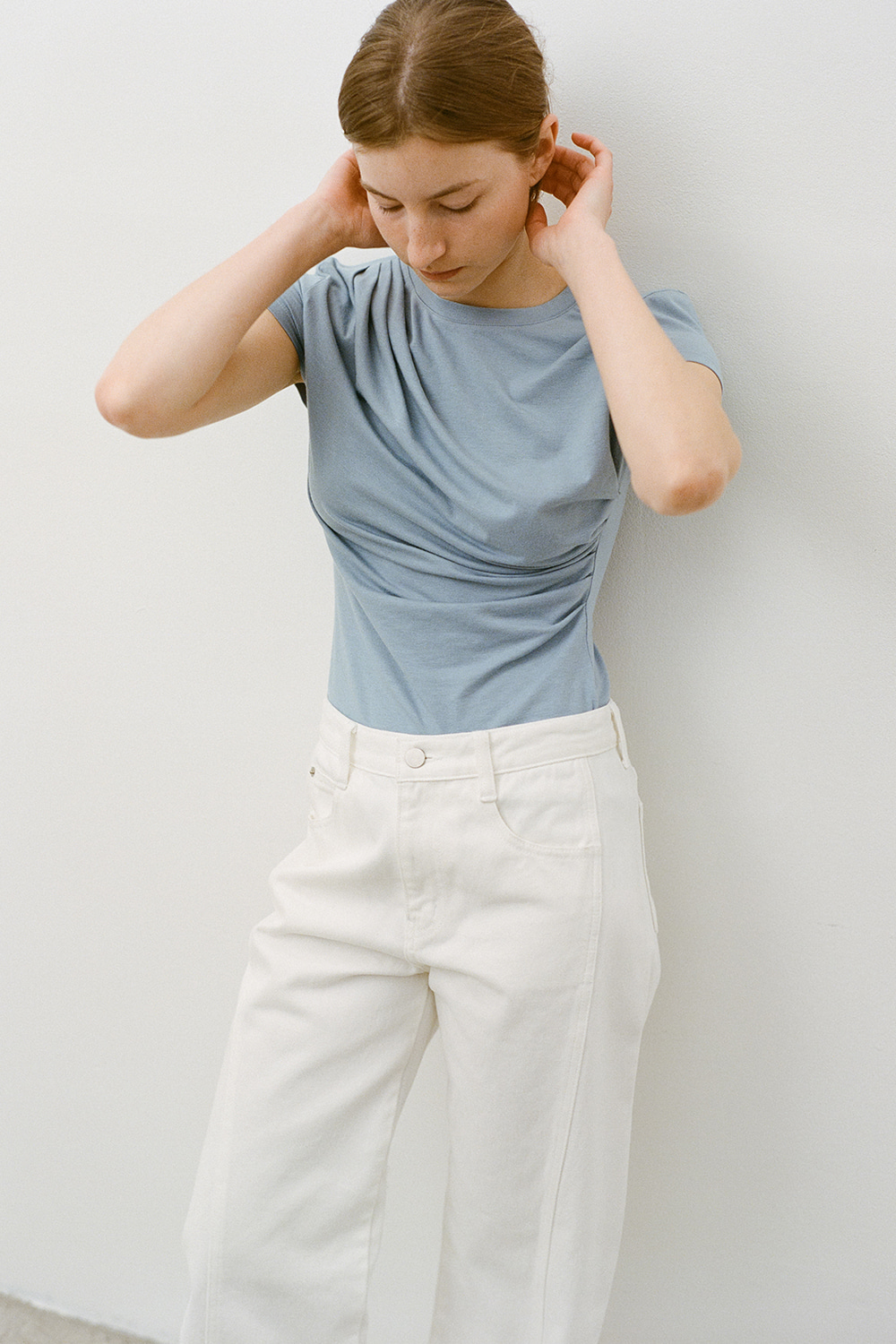 Draping Short-Sleeved T-Shirts_Sky Blue