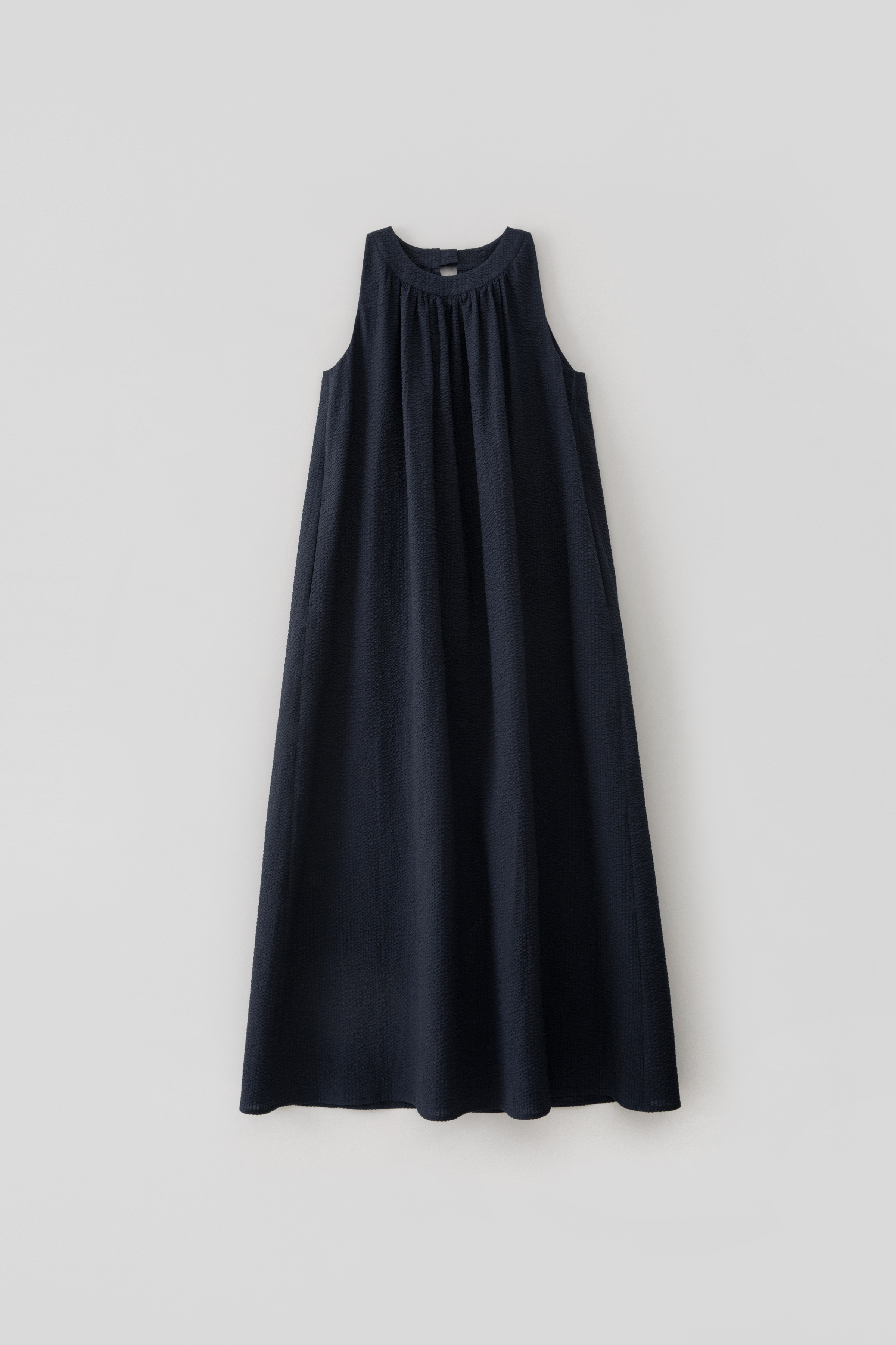 Shirring Neck Maxi Dress_Navy